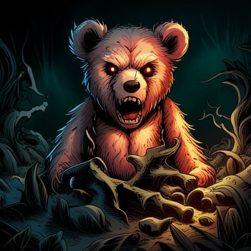 High Gothic Horror Teddy Bear in Comic Book Art