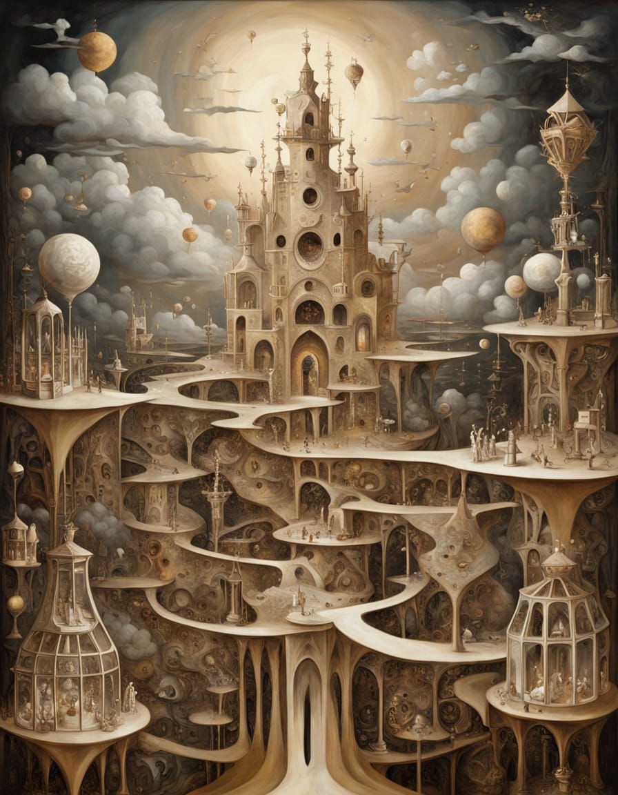 Impossible Escher-esque Structure Oil Painting