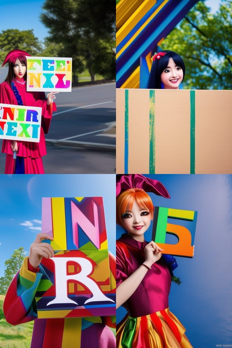 Adorable Jester Girl Holding Sign in Anime Style