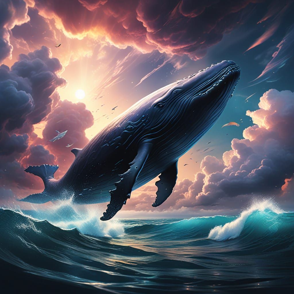 Majestic Sky Whale in Dreamlike Digital Art