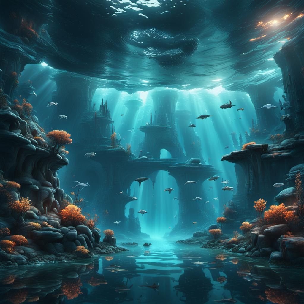 Underwater God Figure in Dramatic Cinematic Light