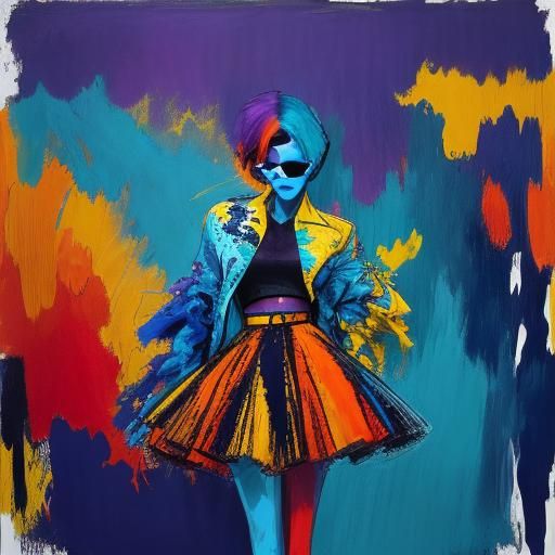 Abstract Expressionist Woman with Geometric Skirt