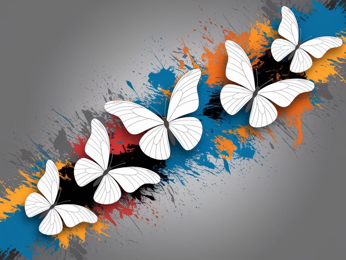 Vibrant Butterflies Dance Amidst Colorful Splatters