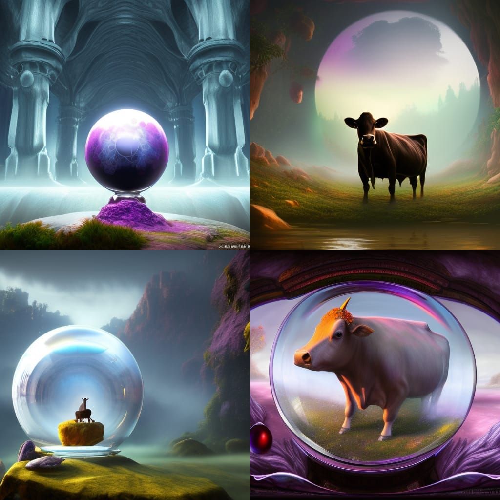 Cow in Mist-Filled Crystal Ball: Fantasy Concept Art