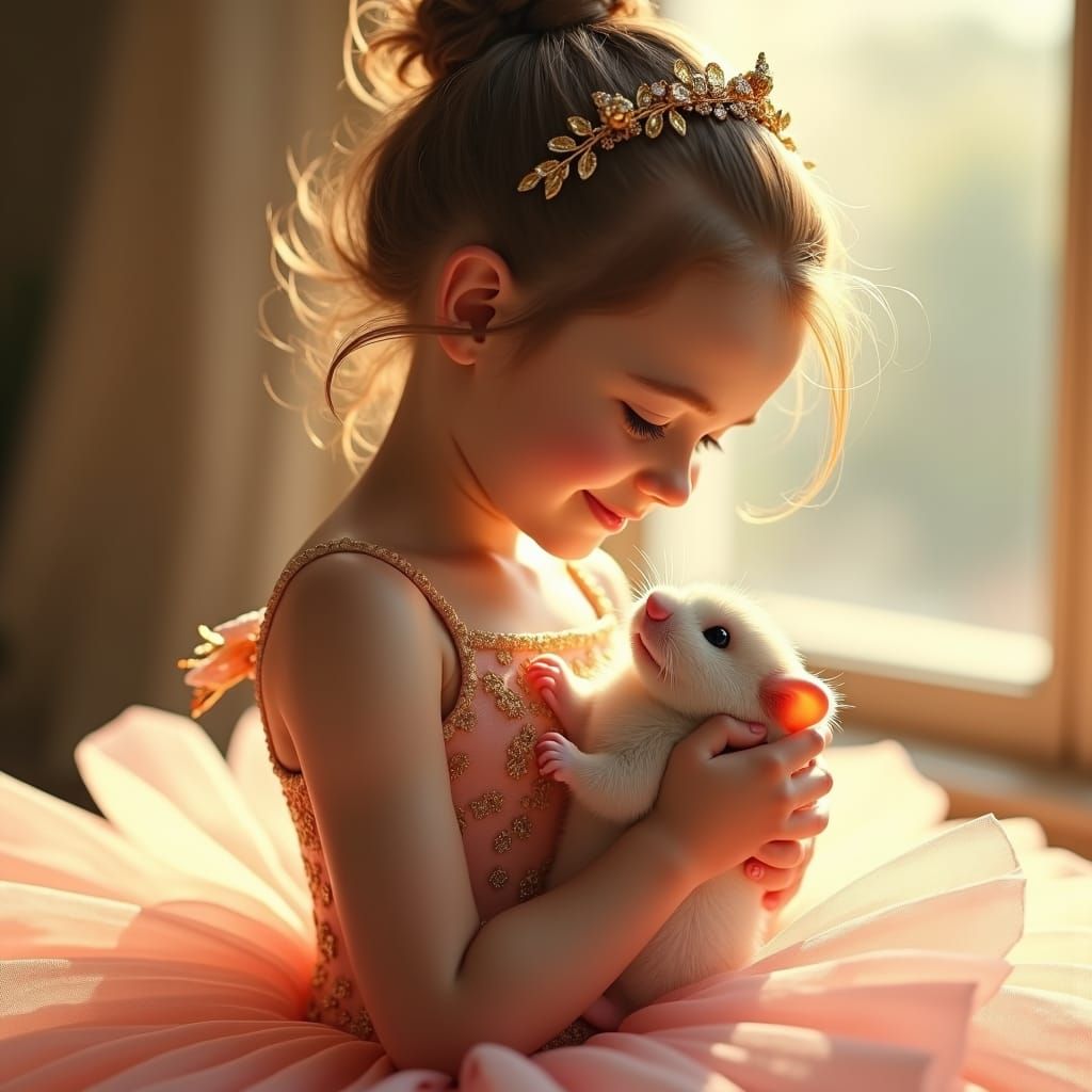 Ballerina with Hamster: Art Nouveau Portrait