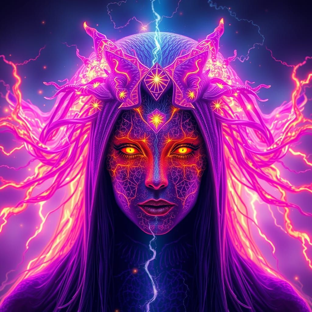Electric Elemental Priestess in Digital Art Style