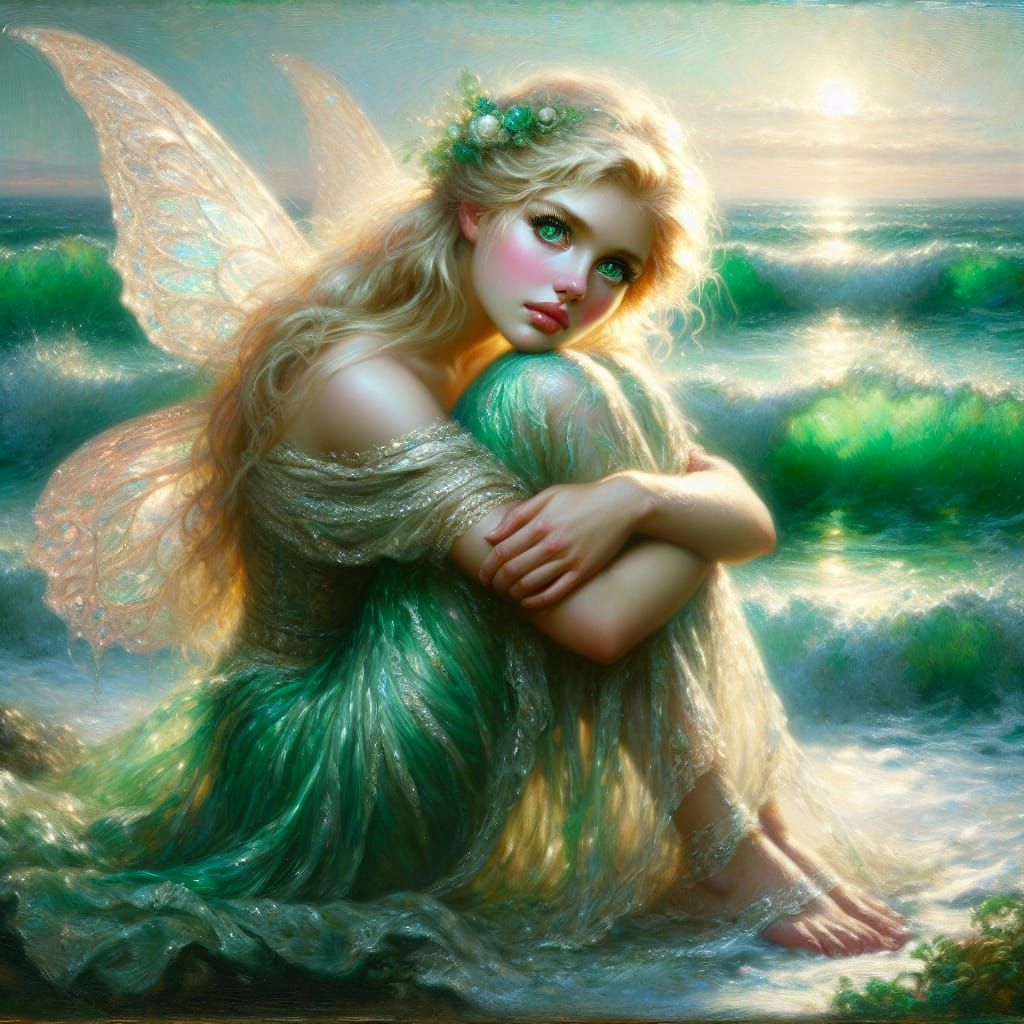 Emerald Fairy on Emerald Shore in Romantic Style