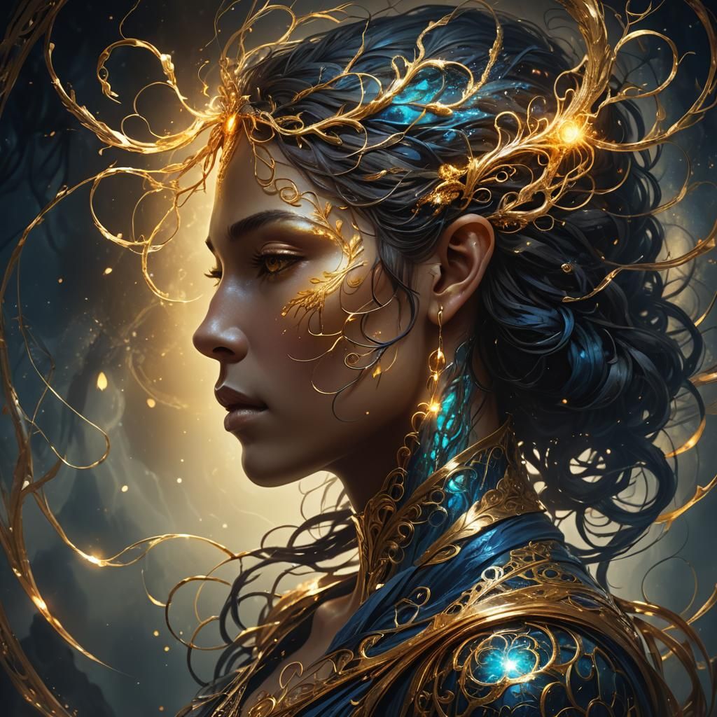 Golden Soul Profile in Ethereal Light