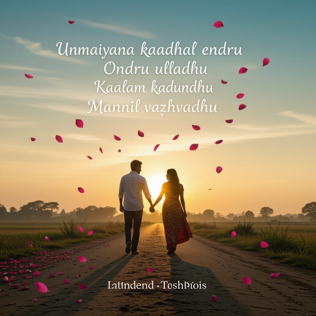 Lone Figure in Fading Sunset Landscape, Love Lingers