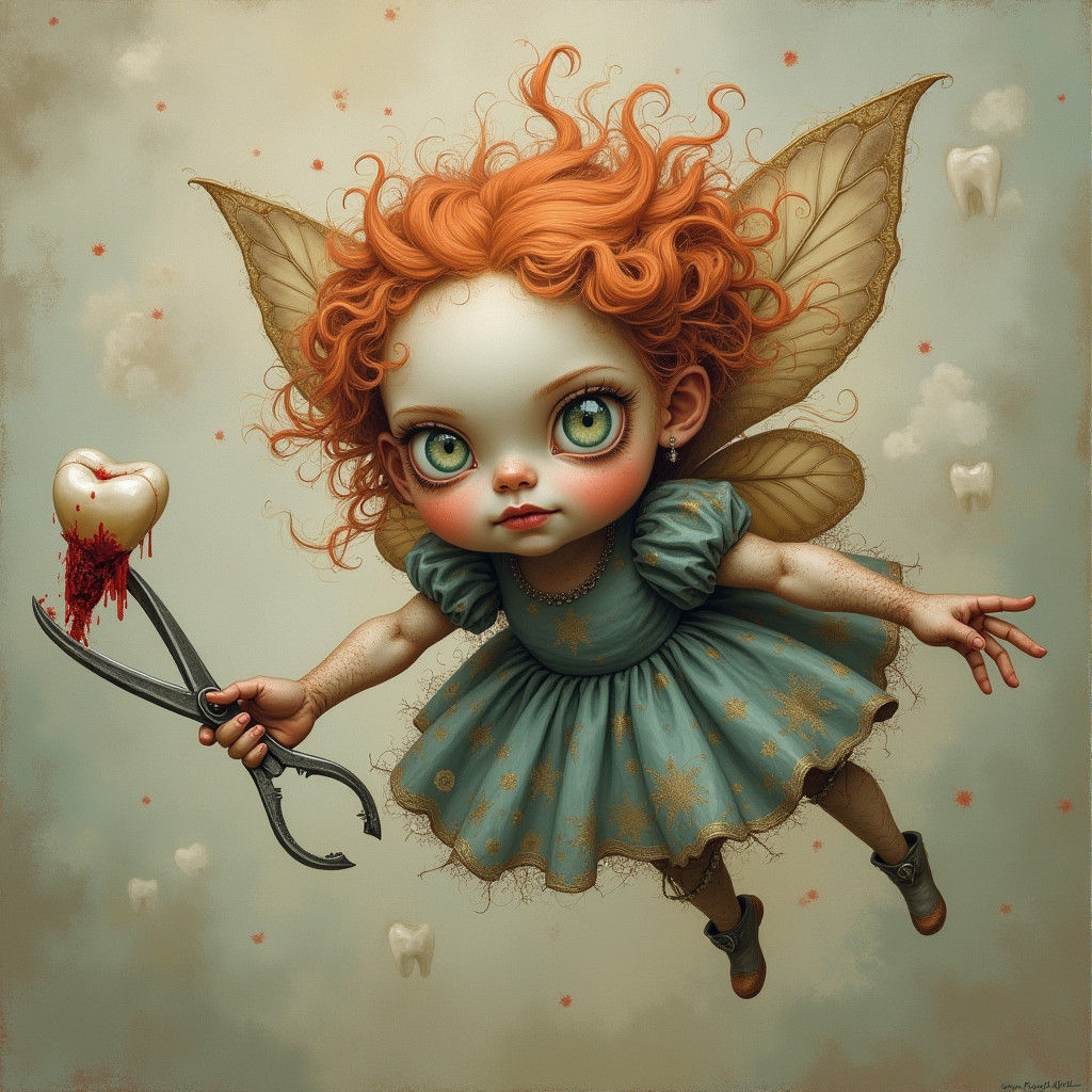 Surreal Tooth Fairy Illustration in Ceccoli Ryden Style