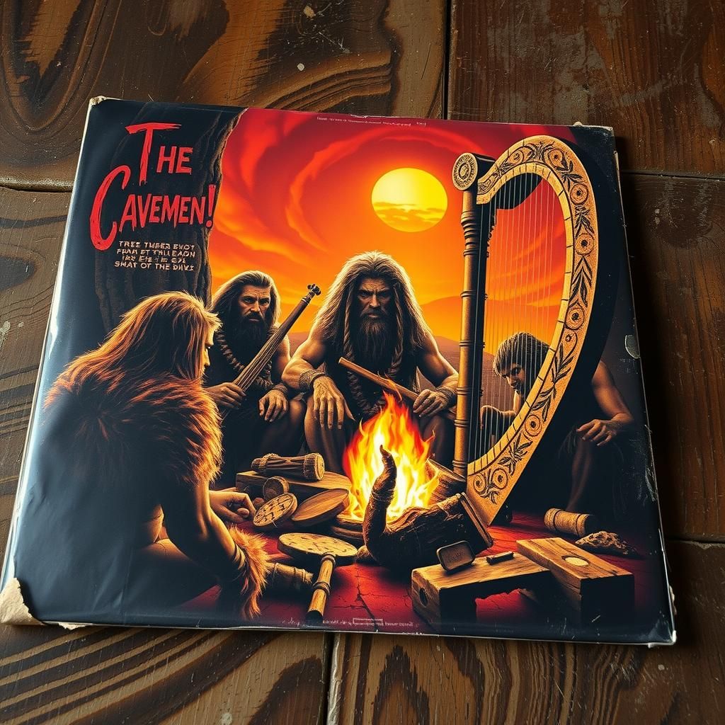 The Cavemen! Retro Vinyl Record Cover Art