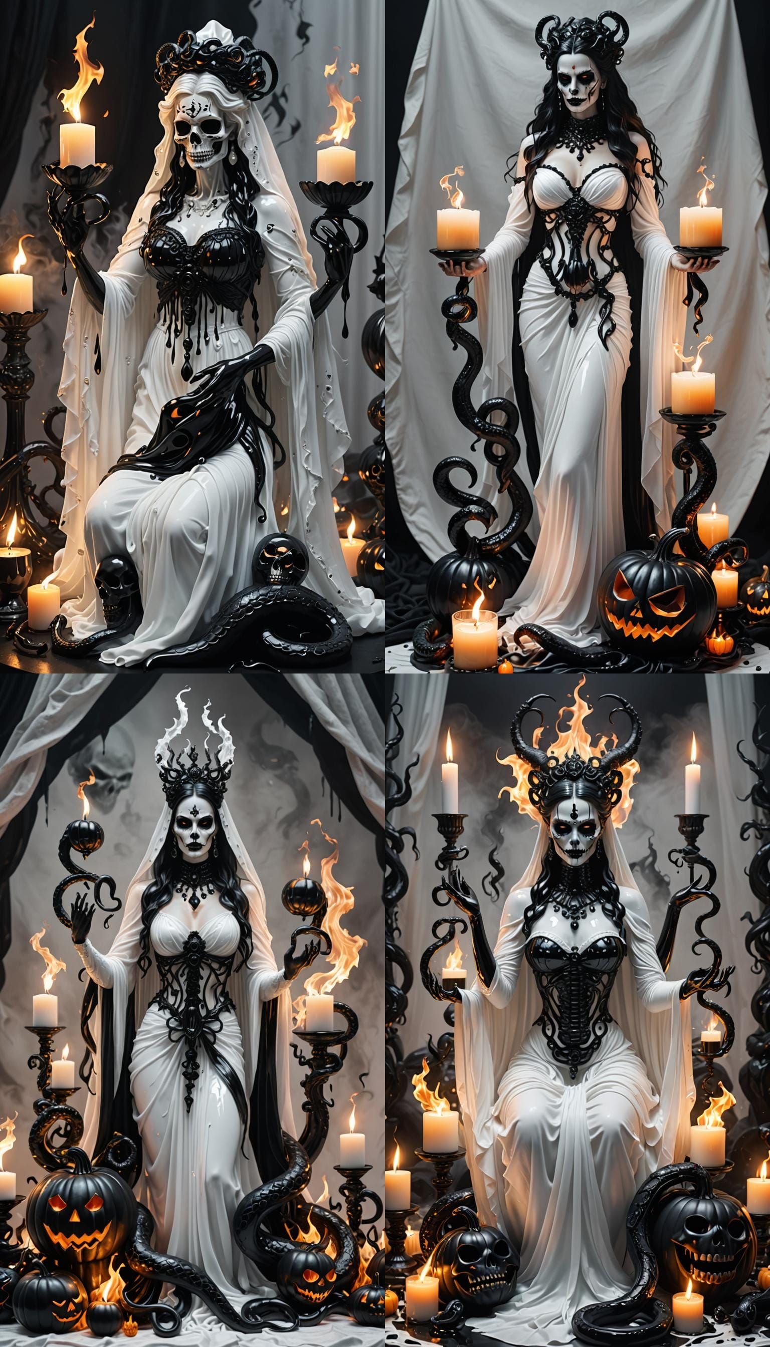 Glass Goddess with Halloween Pumpkin Still Life