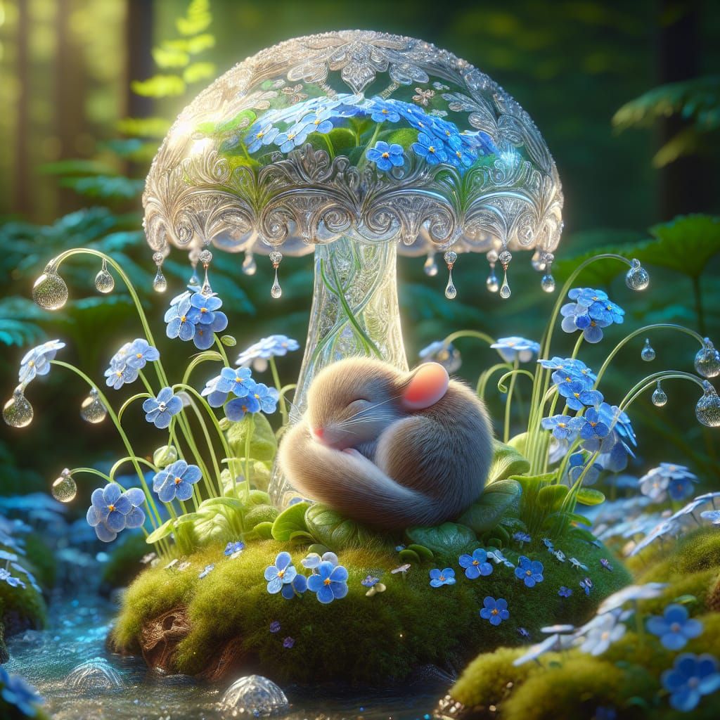 Mouse Nap in Glass Mushroom Garden