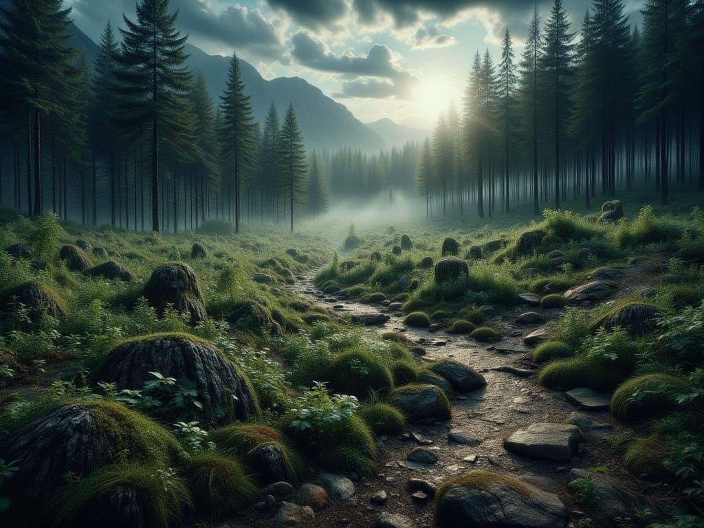 Enchanted Cedar Grove Under Waning Moon