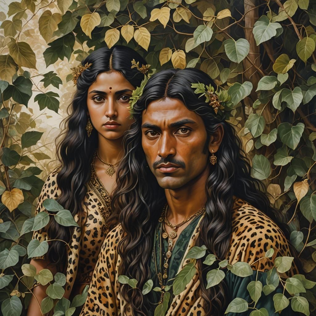Indian Man and Cretan Girl in Pre-Raphaelite Style