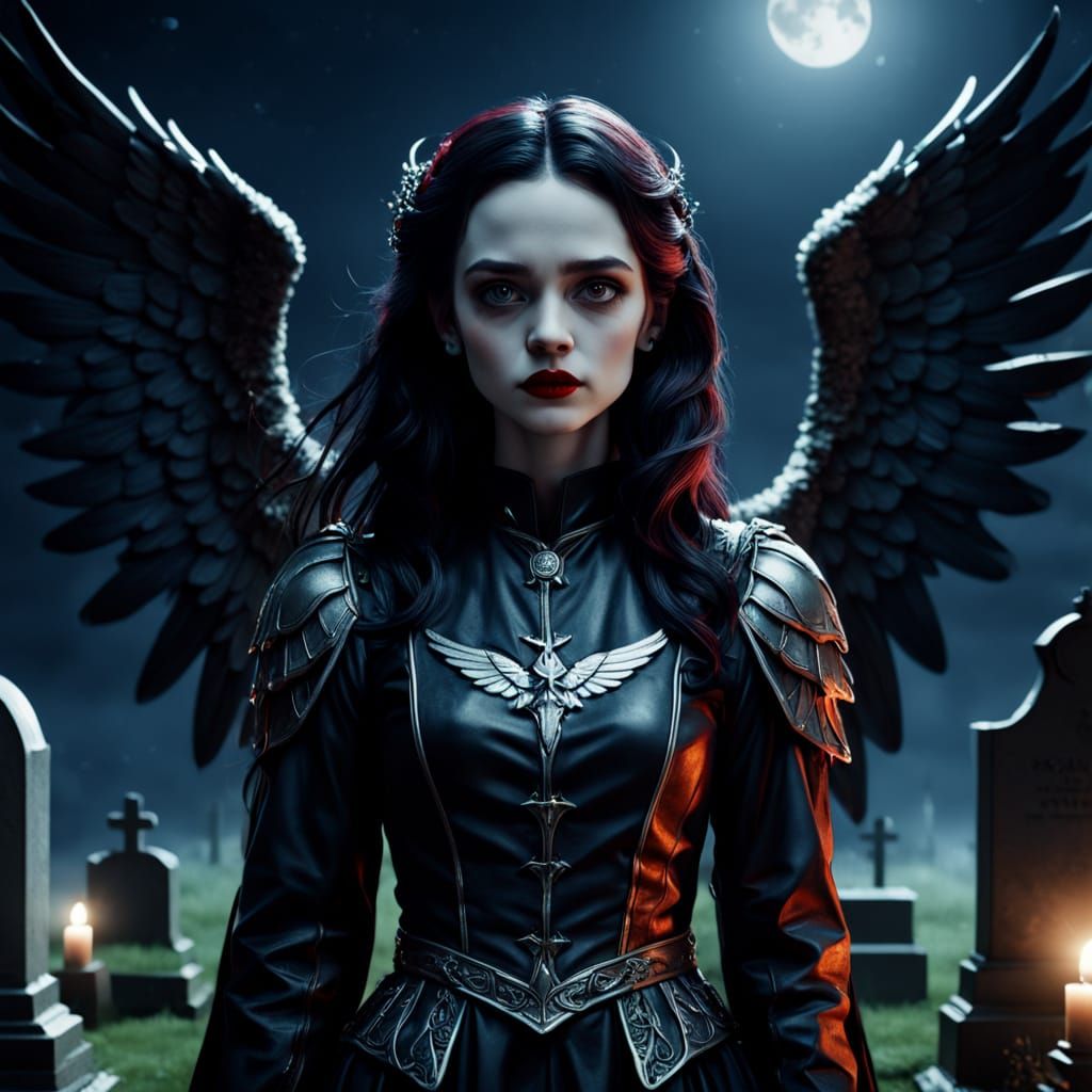 Gothic Angel in Midnight Elegance