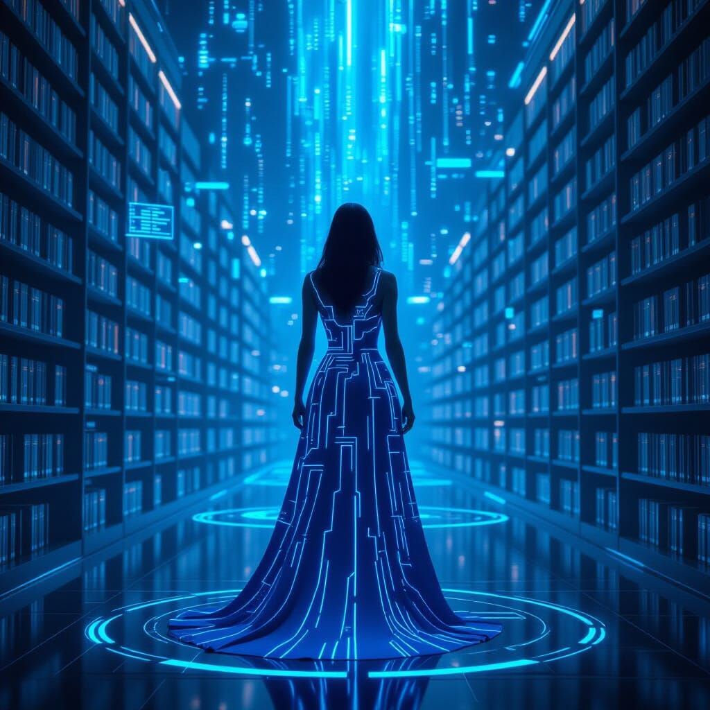Cortana in a Vast Digital Library, Sci-Fi Concept Art