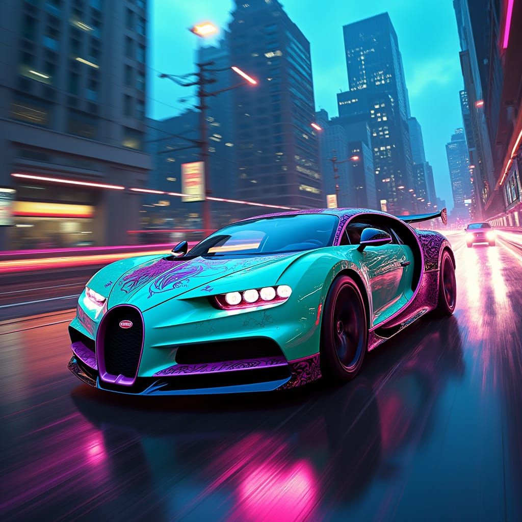 Neon Bugatti Speeds Through New York City
