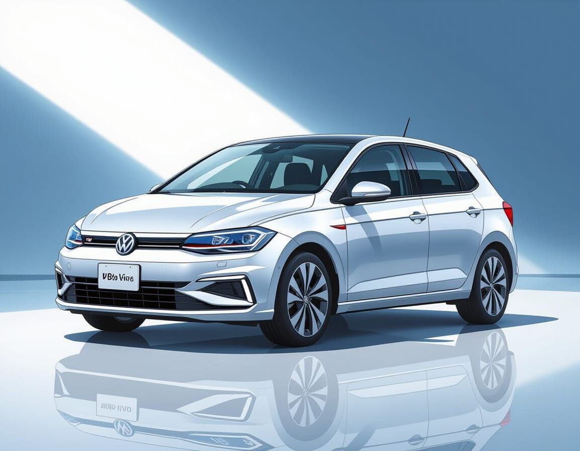 Silver VW Polo Vivo in Dynamic Anime Style