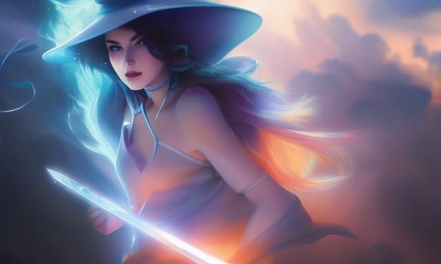 Blue Witch Ready to Fight in Fiery Wastelands