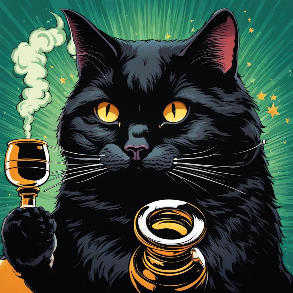 Black Cat Smoking a Bong