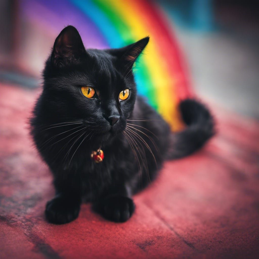 Black Cat with Rainbow Background in HDR
