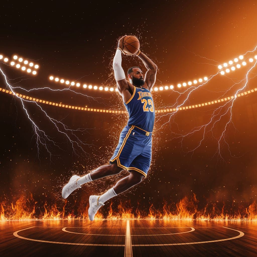 Lebron James Slam Dunk on Fiery Court