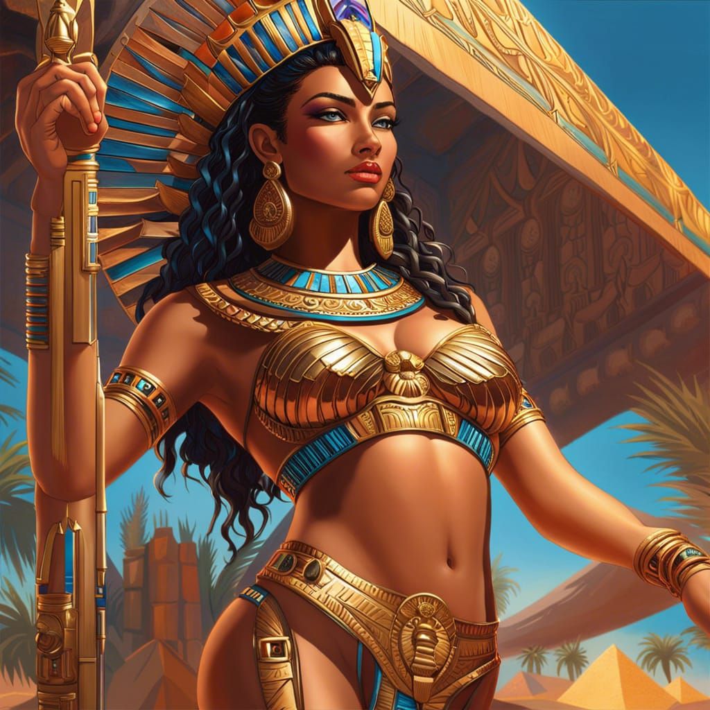Egyptian Pharaoh in Bikini: Hyperrealistic Splash Art