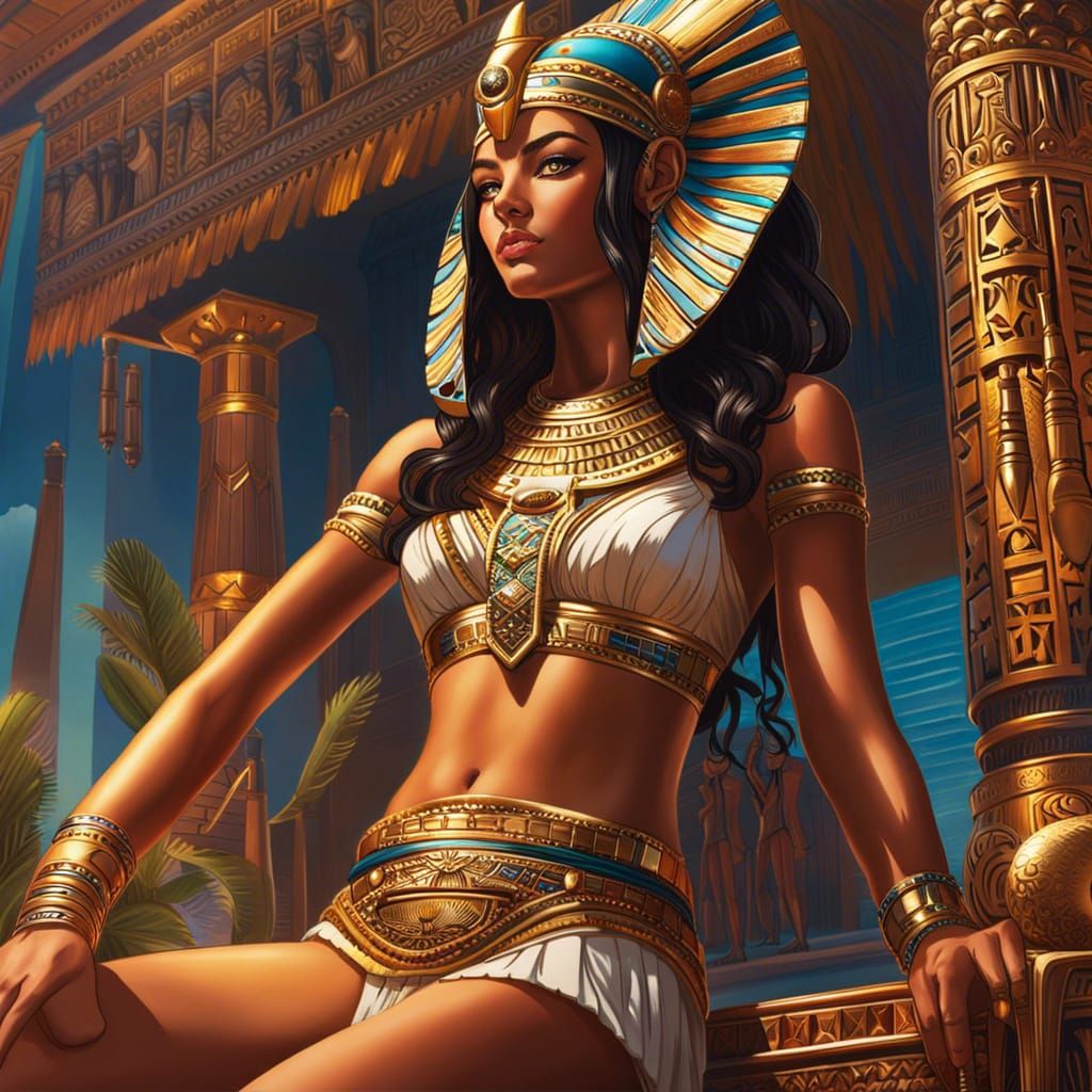 Egyptian Pharaoh in Bikini: Hyperrealistic Splash Art