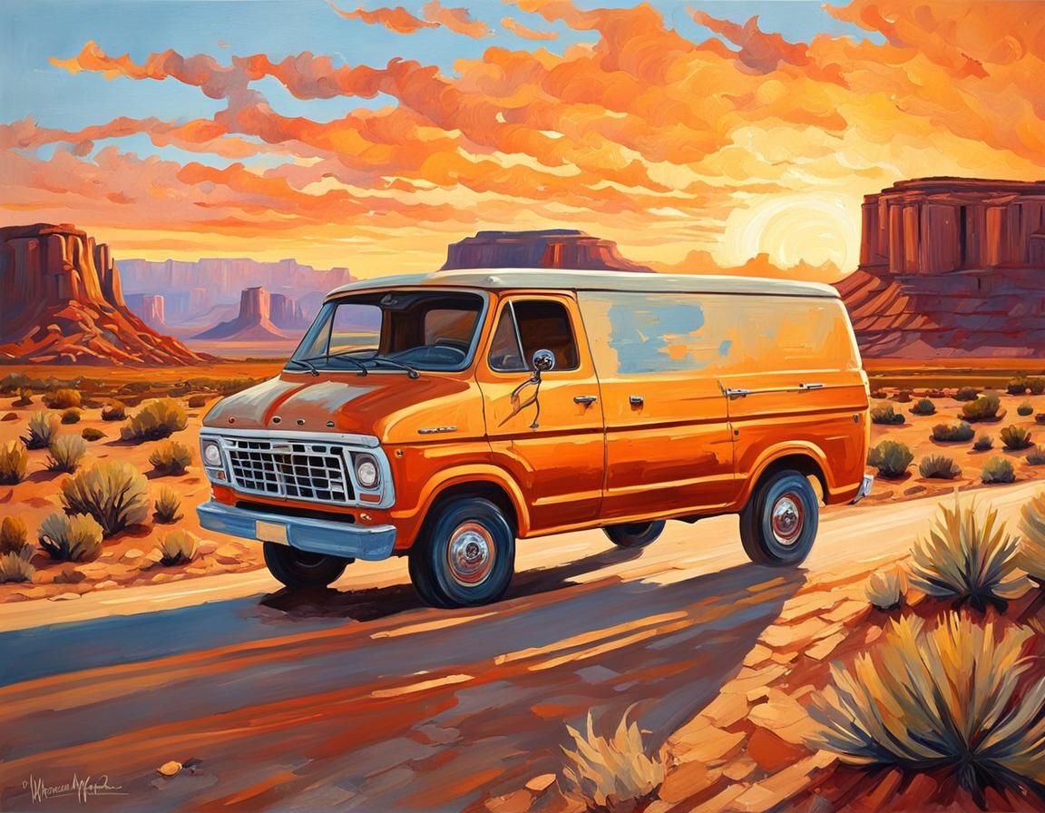 Vintage Ford Van in Gouache Impasto Style