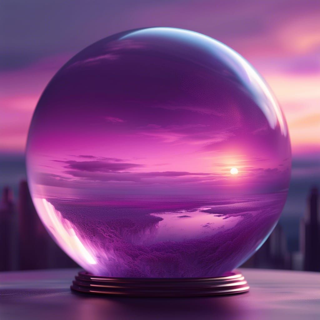 Glass Sphere with Purple Sunset: Digital Matte Painting