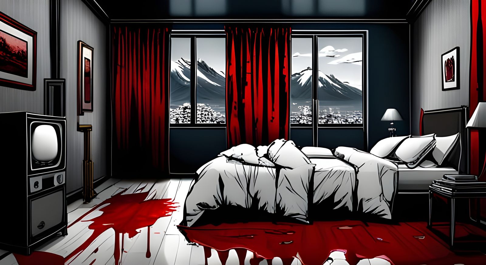Eerie Bedroom Scene in Anime Visual Novel Style