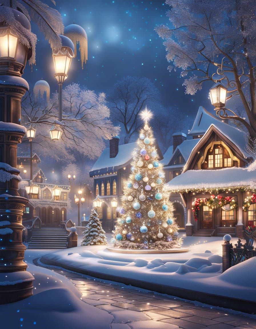 Festive Christmas Tree in Winter Wonderland