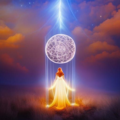 Fate Hybrid Woman in Mycelium Network, Surreal Art