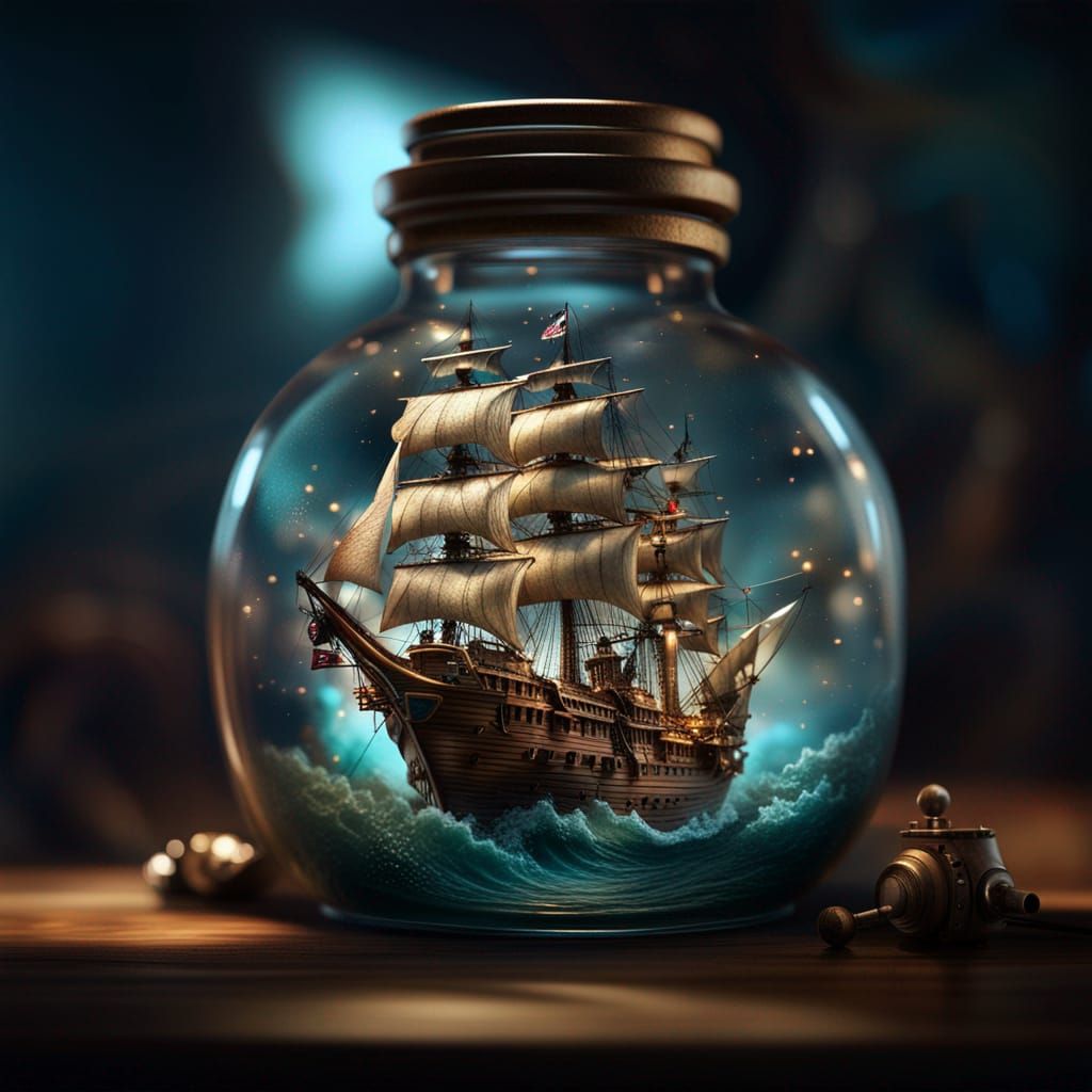 Pirate Ship in a Bottle: Photorealistic CGI Masterpiece