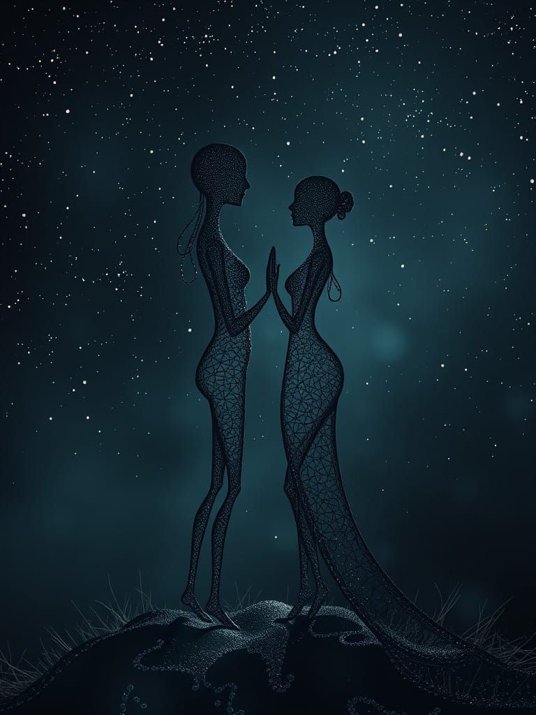 Lukas & Portia Petallic Humanoid Stick-Figures