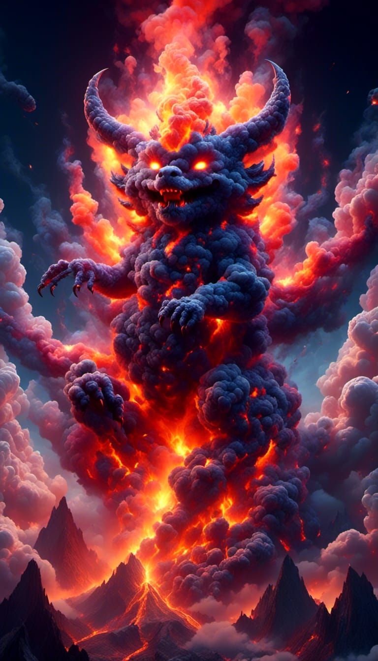 Volcanic Demon Cloud Birth in Starry Sky