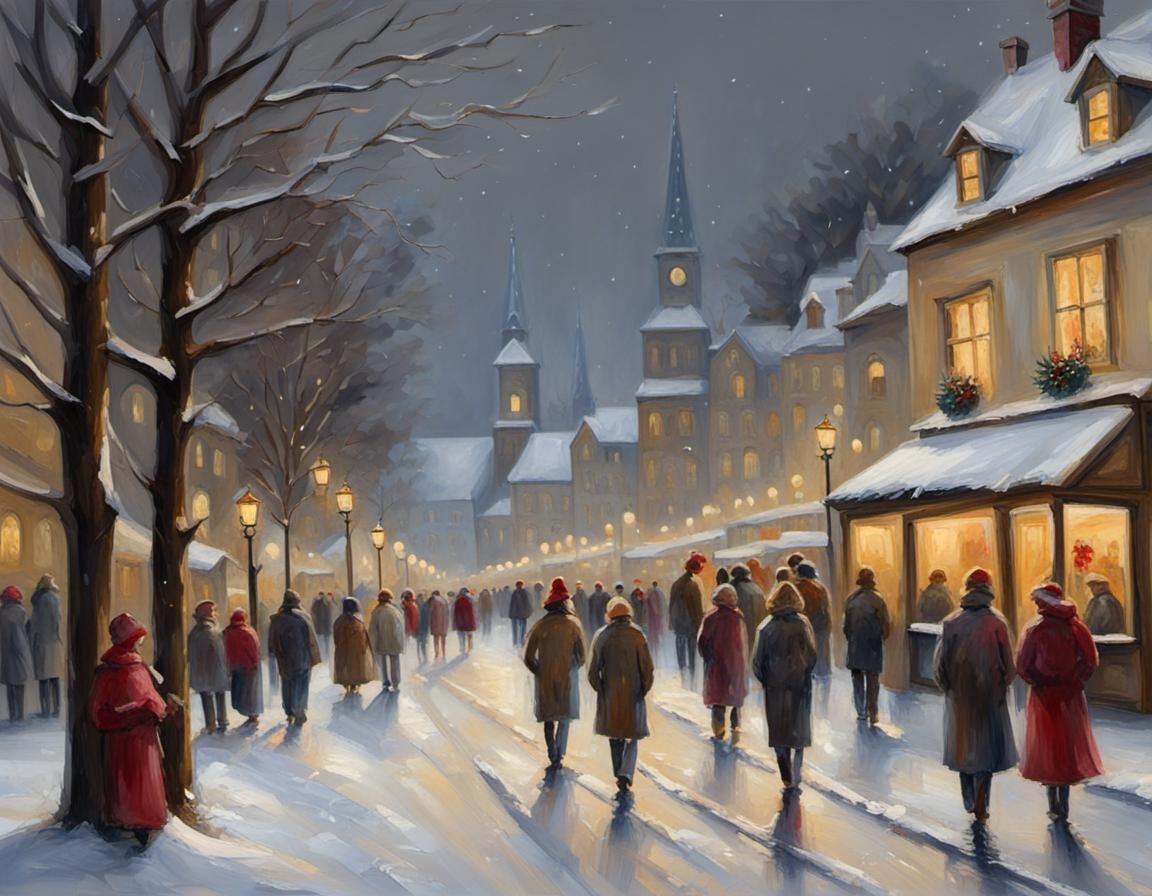 Impressionistic Christmas Scene with Detailed Faces
