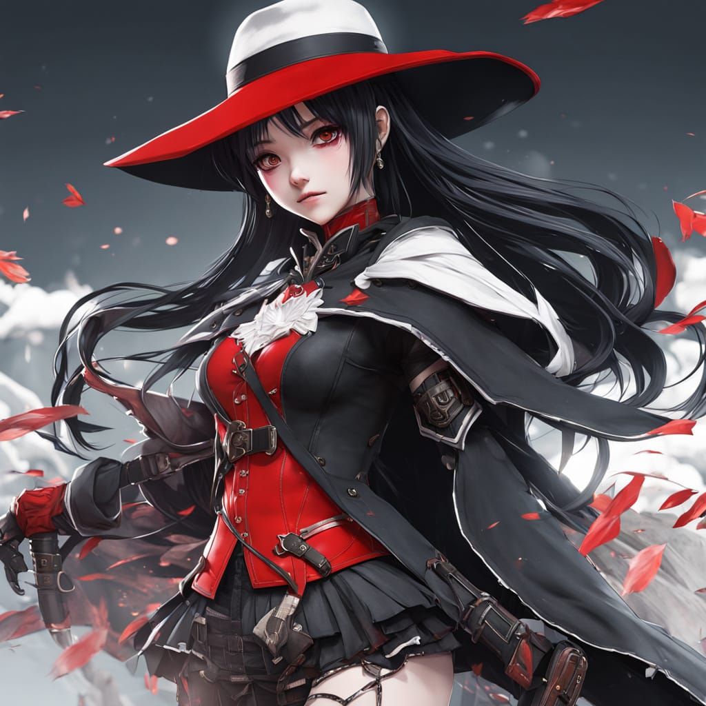 Gothic Anime Goddess in Red and Black