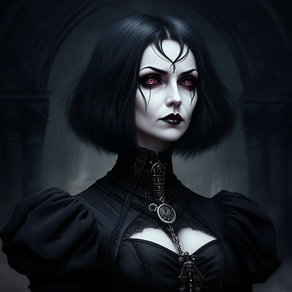 Dystopian Goth Widow in Detailed Gothic Art