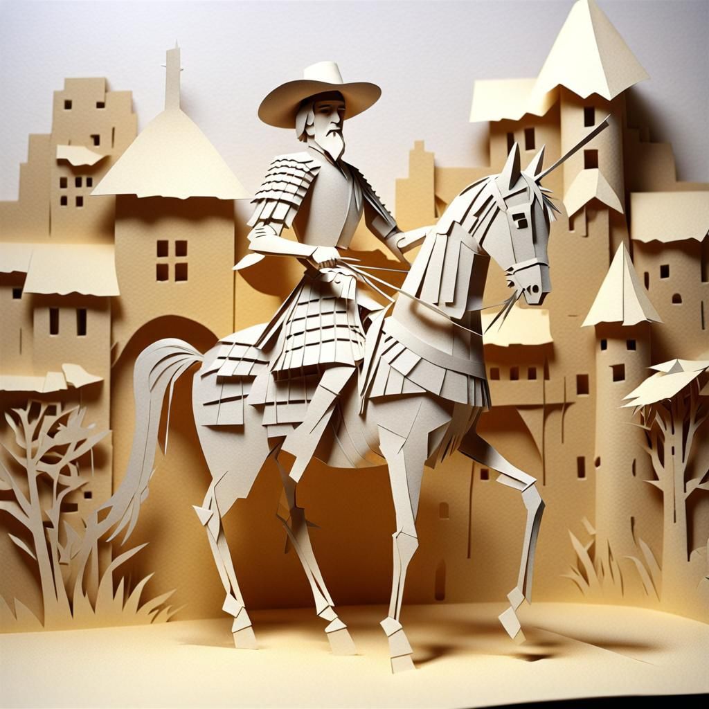 Don Quixote in Kirigami Paper-Cut Art