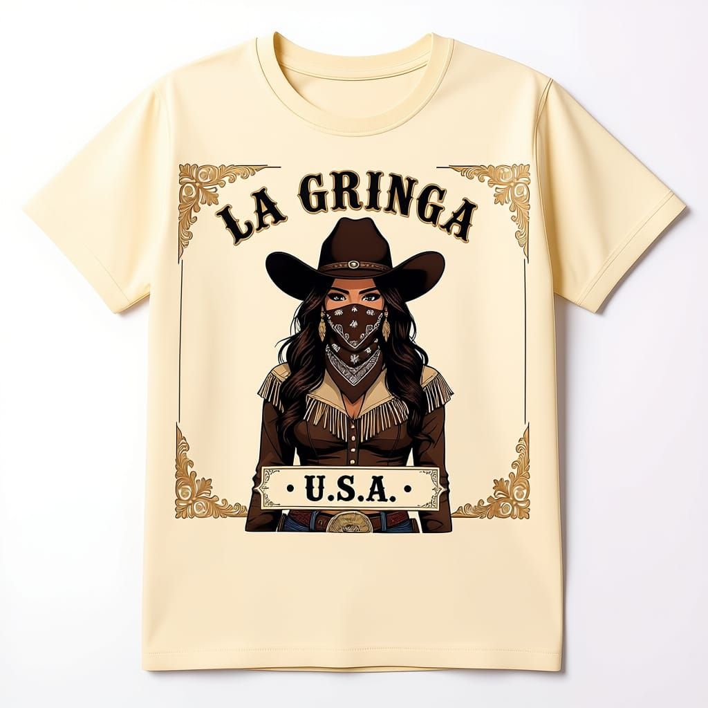 Western Americana Portrait with Roses and Scrollwork