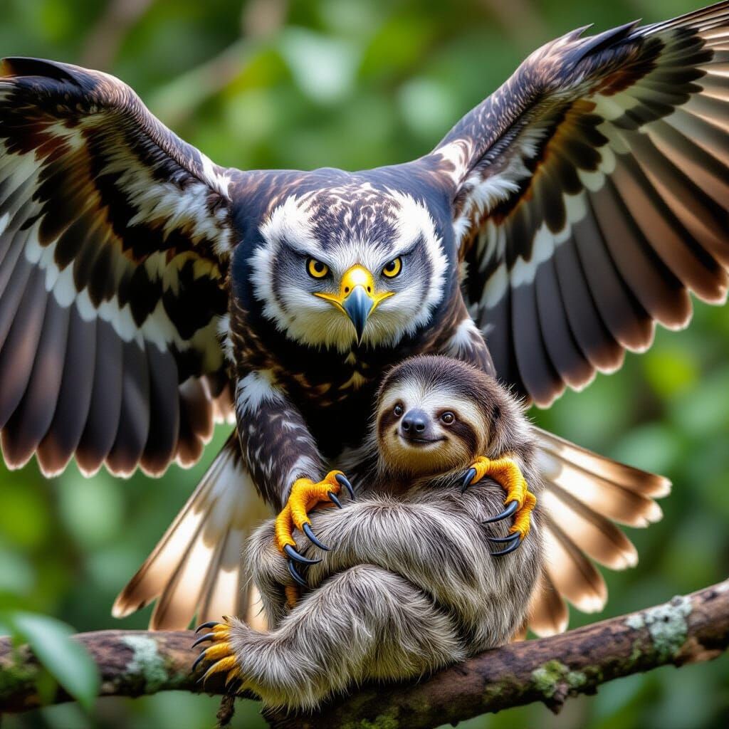 Harpy Eagle Captures Sloth in Tambopata: Wildlife Photograph...