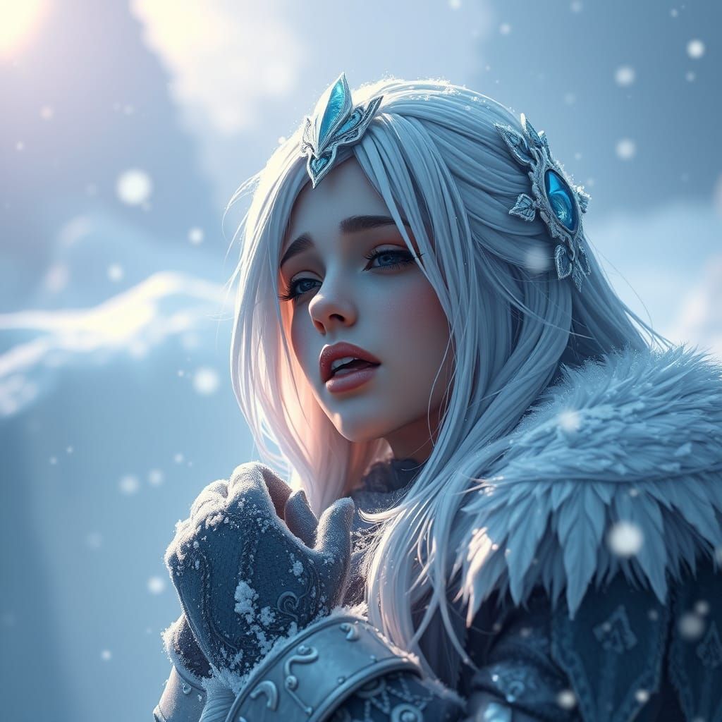 A Weeping Ice Princess in Snowy Splendor