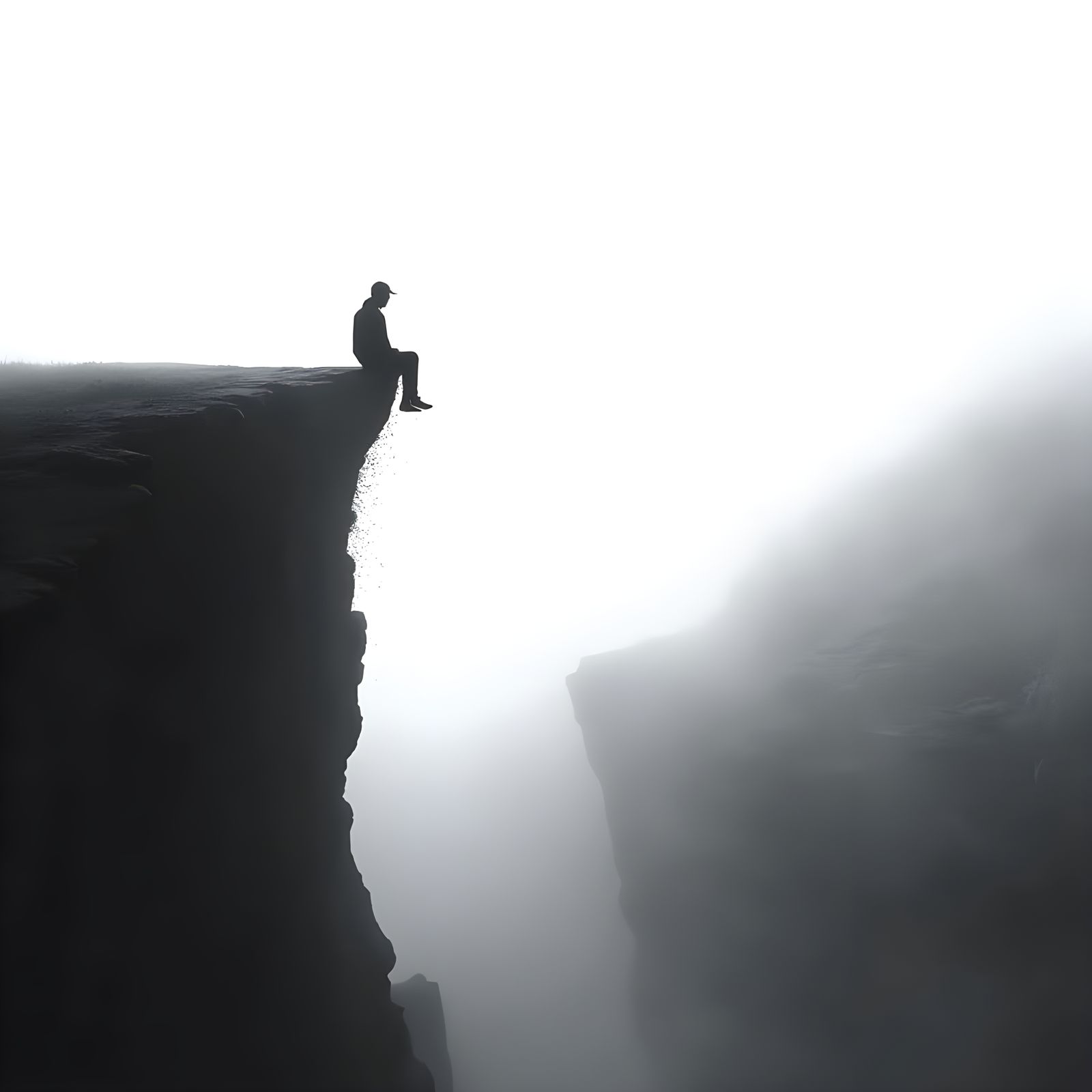 Contemplative Figure on a Fading Cliff Edge in a Dramatic Si...