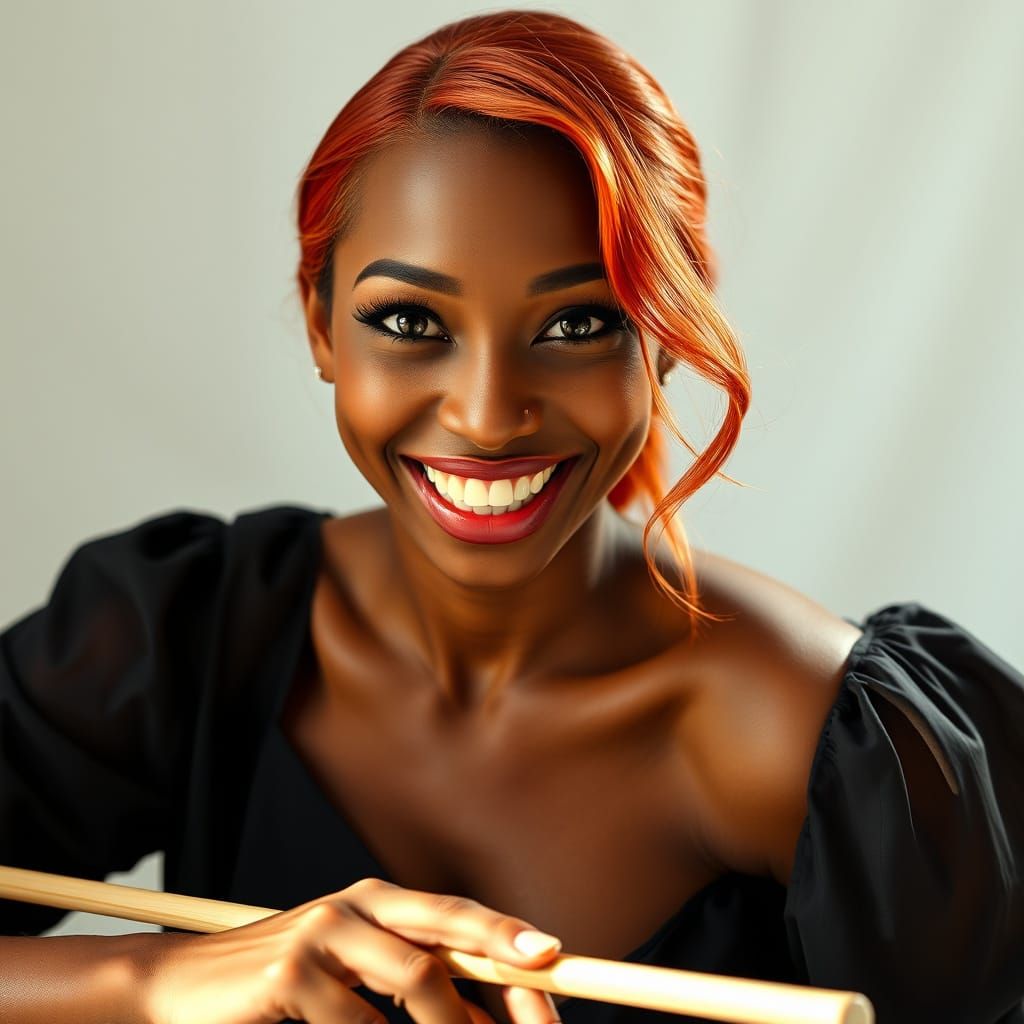Kenyan Woman in Photo Booth with Billiard Cue