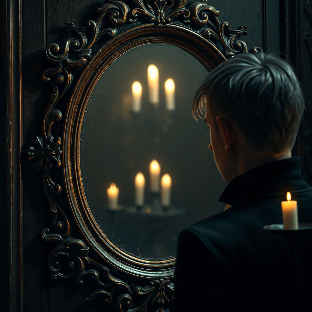 Vampire Without Reflection in Ornate Mirror
