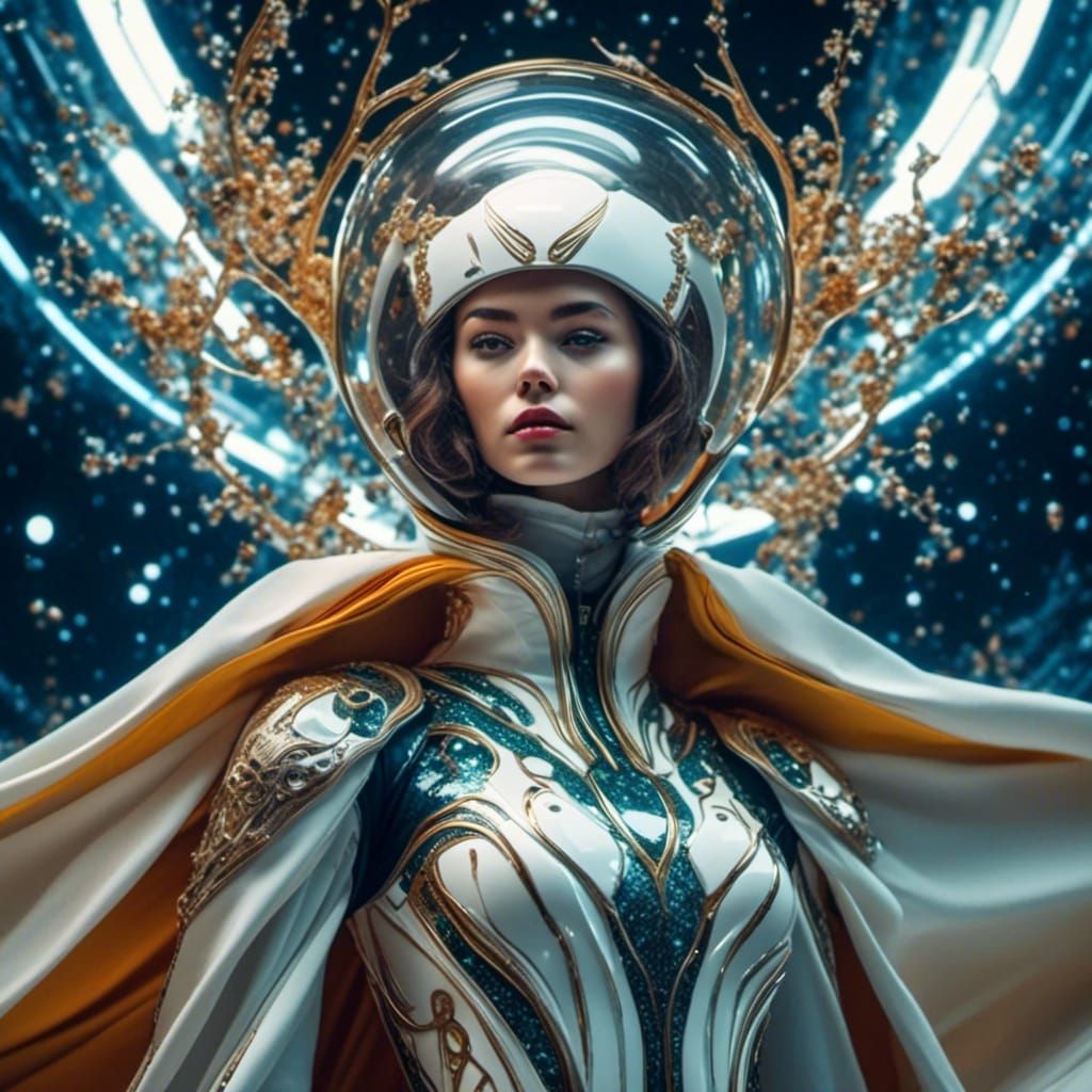 Woman in Spacesuit with Cloak