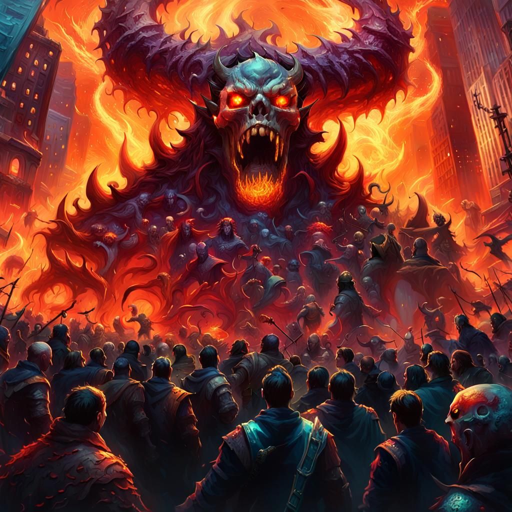 Agonized Souls Reach for Demonic Symbol