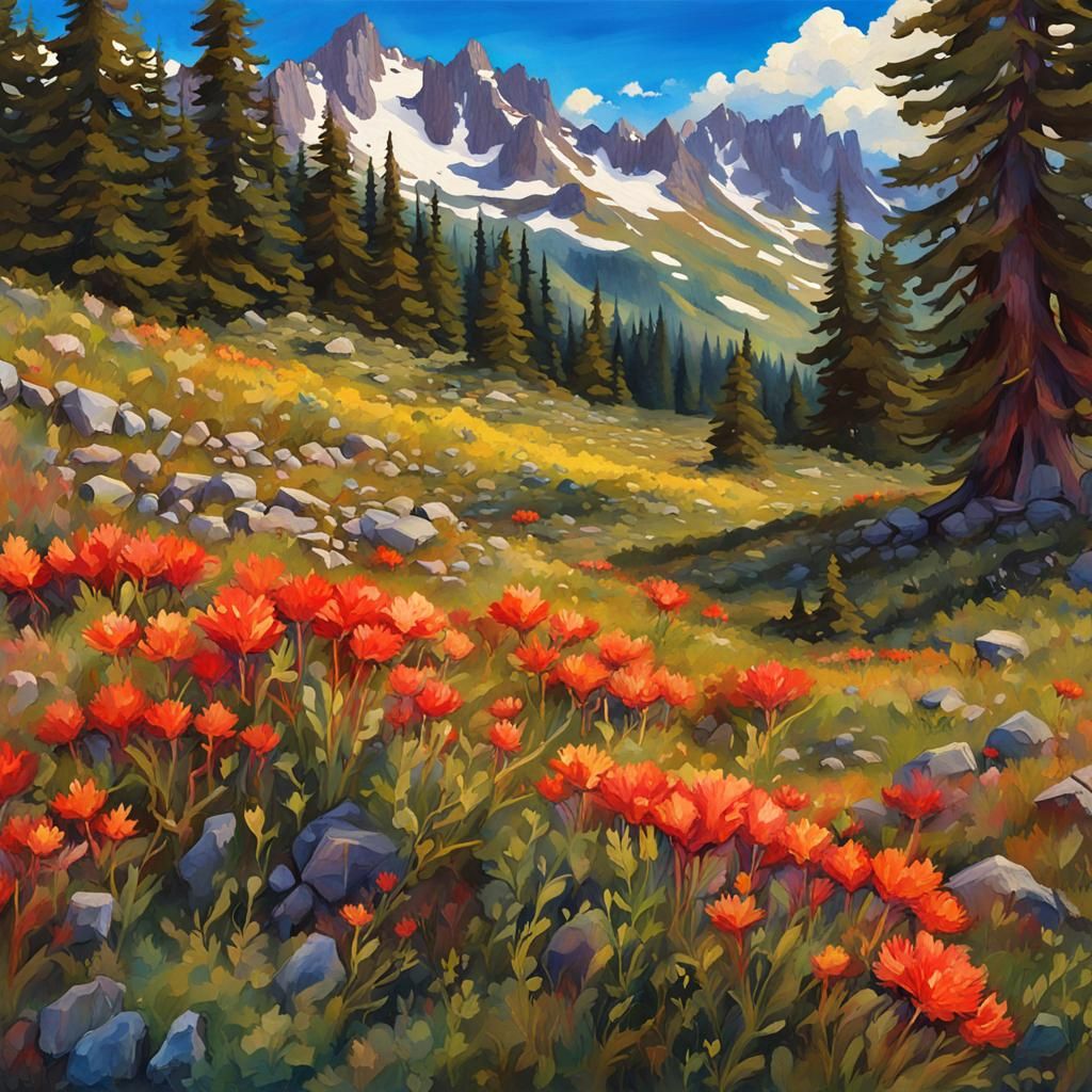 Alpine Meadow: Renaissance-Inspired Gouache and Watercolor P...